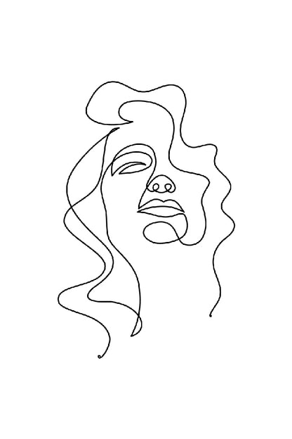 Girl Face with Hair B&W Line Art Design Print 100% Australian Made