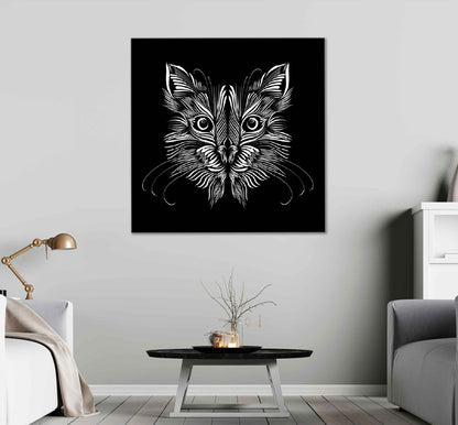 Square Canvas Abstract Muzzle Cat B&W Vector Design High Quality Print 100% Australian Made