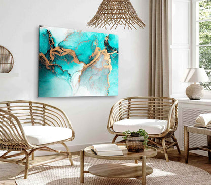 Bella Home Ocean Blue & Gold Marble Abstract Print Canvas Ready to hang