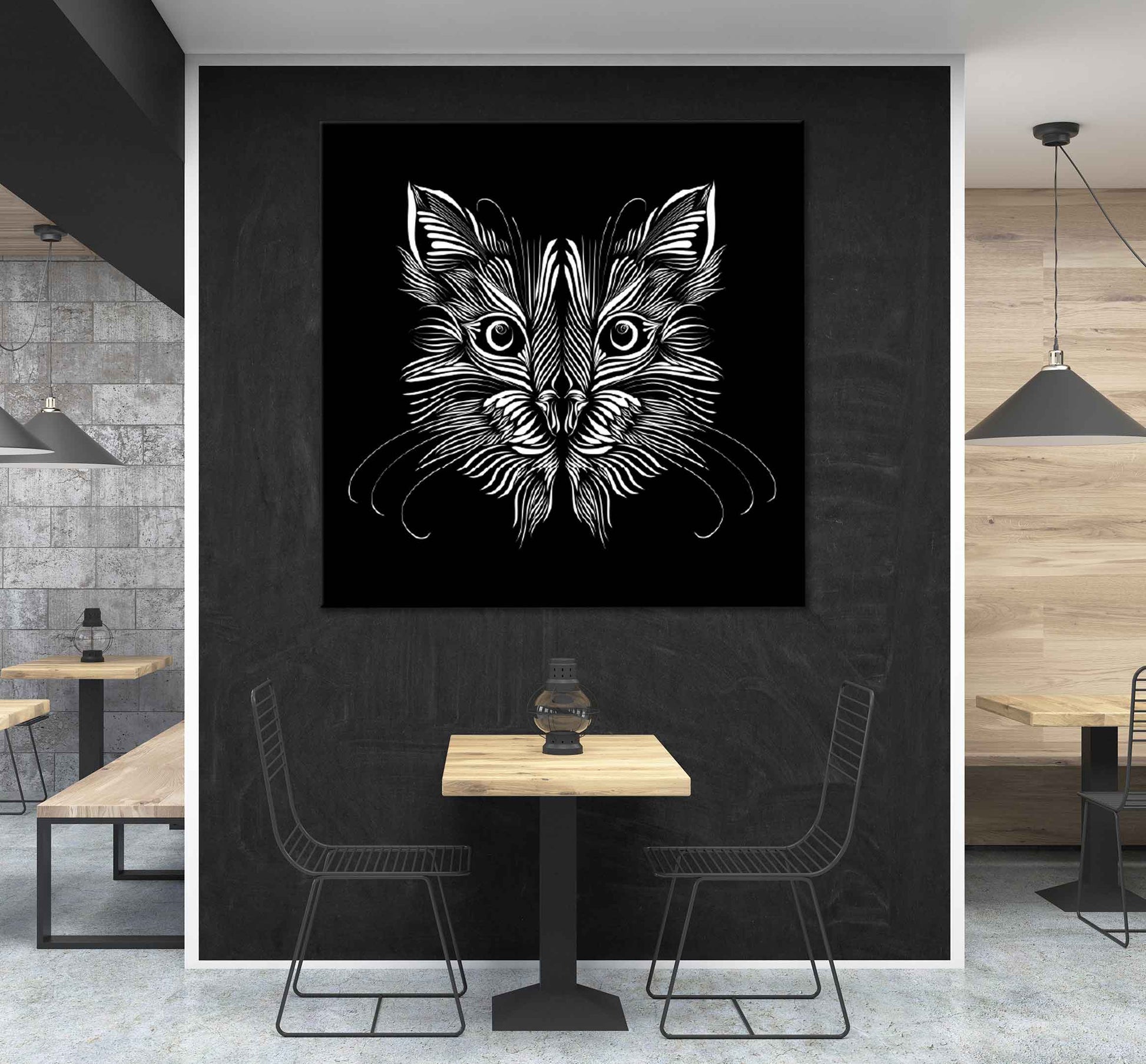 Square Canvas Abstract Muzzle Cat B&W Vector Design High Quality Print 100% Australian Made