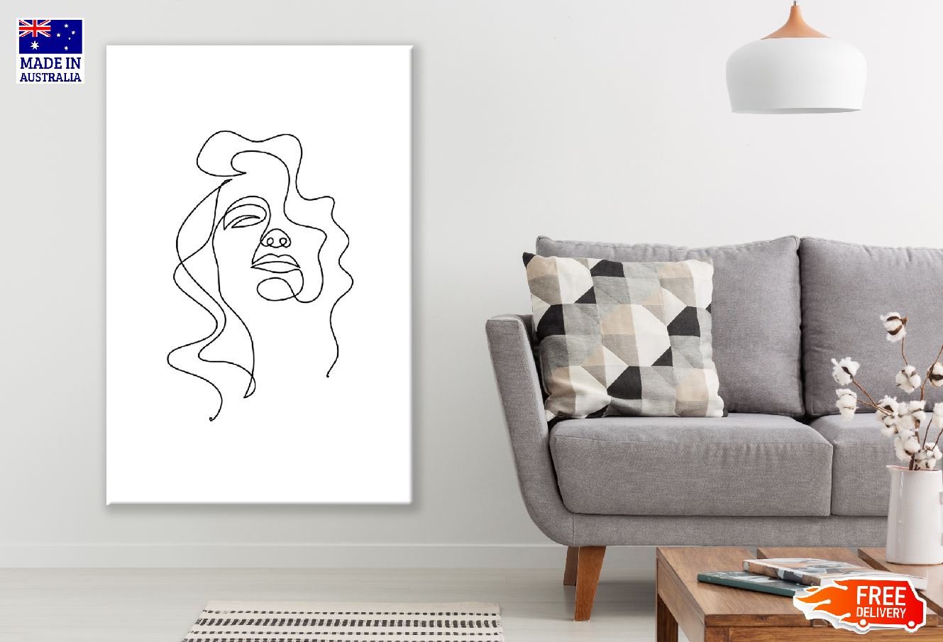 Girl Face with Hair B&W Line Art Design Print 100% Australian Made