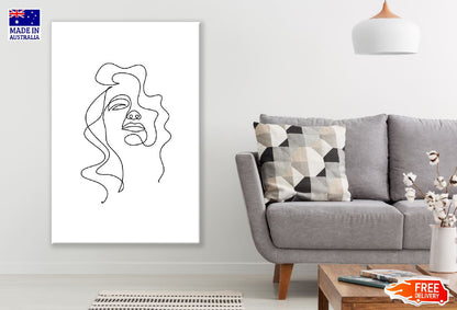 Girl Face with Hair B&W Line Art Design Print 100% Australian Made