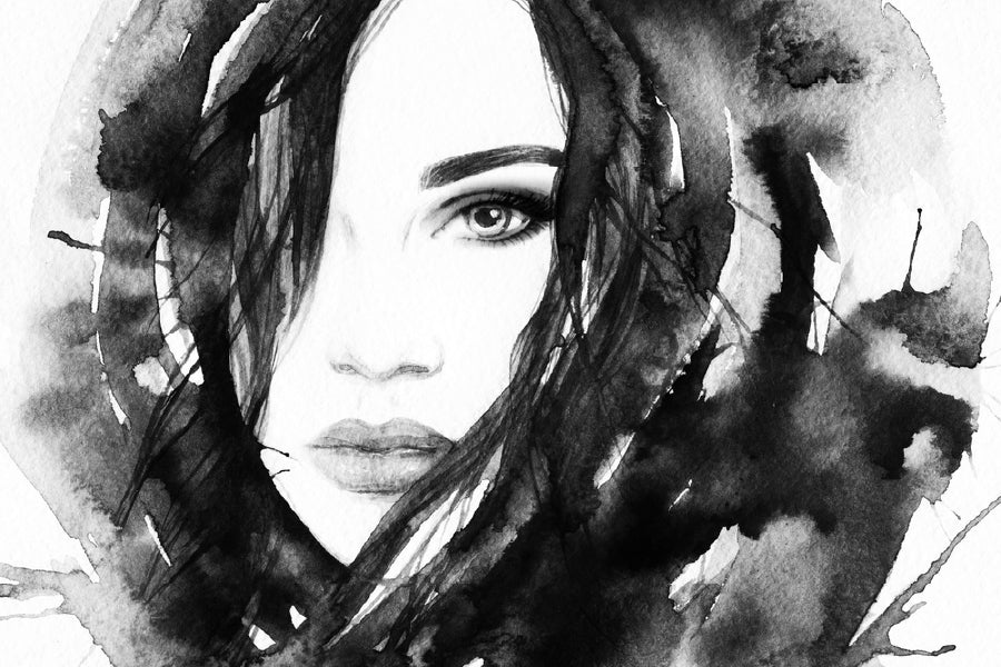 Makeup Woman Face B&W Watercolor Painitng Print 100% Australian Made