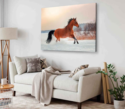 Bella Home Horse Portrait Winter Gallop Snow Print Canvas Ready to hang