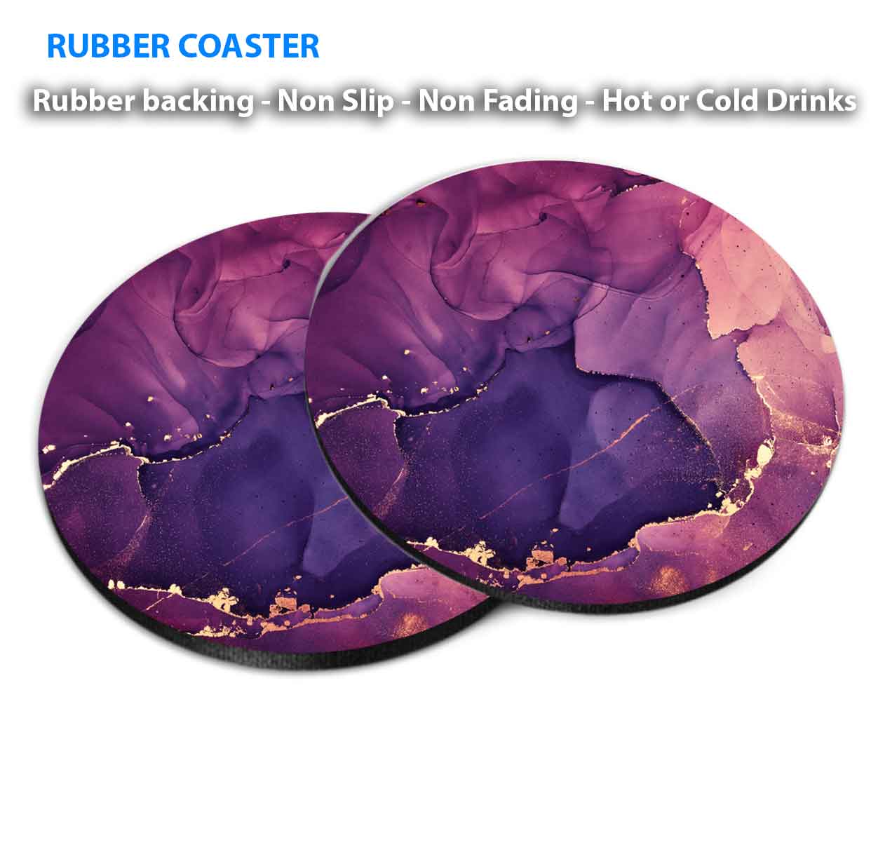 Pink Purple Gold Lines Abstract Art Coasters Wood & Rubber - Set of 6 Coasters