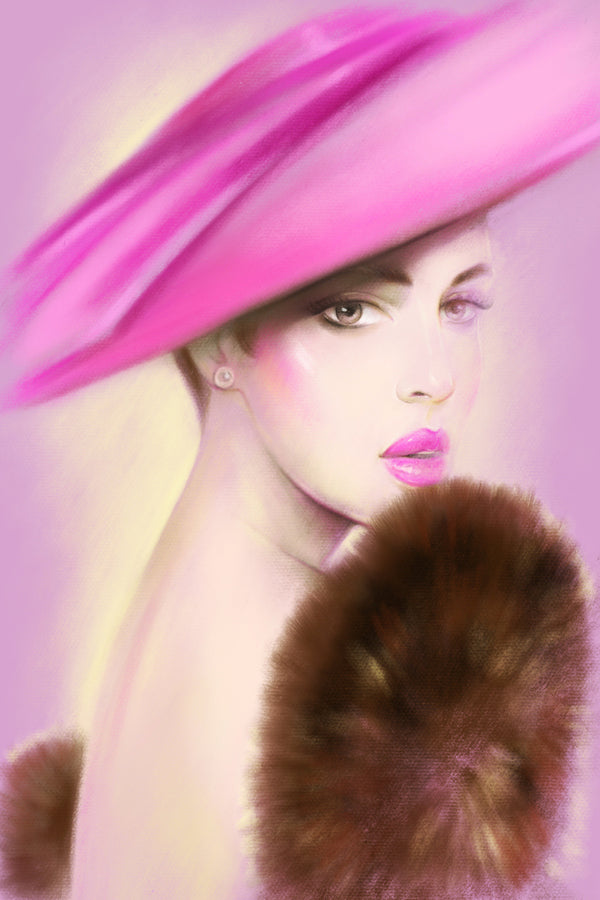 Fashion Woman with Hat Pastel Painting Print 100% Australian Made