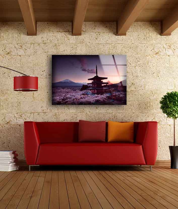 Castle & Blossom Trees with Mount Fuji View Photograph Acrylic Glass Print Tempered Glass Wall Art 100% Made in Australia Ready to Hang