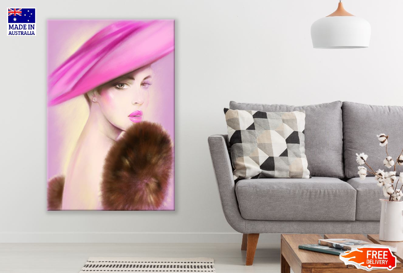 Fashion Woman with Hat Pastel Painting Print 100% Australian Made