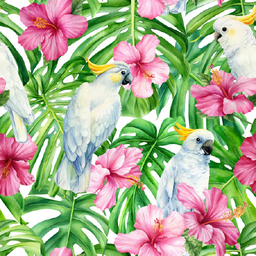 Square Canvas Hibiscus & White Parrot Vector Design High Quality Print 100% Australian Made