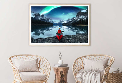 Woman on Canoe in Aurora Borealis Photograph Home Decor Premium Quality Poster Print Choose Your Sizes