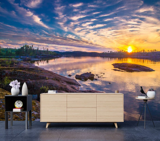 Wallpaper Murals Peel and Stick Removable Stunning Lake at Sunset View High Quality