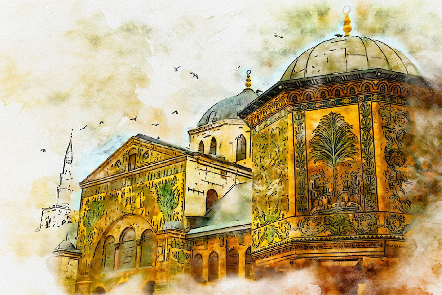 Umayyad Mosque Watercolor Painting Print 100% Australian Made