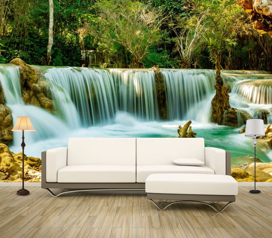 Wallpaper Murals Peel and Stick Removable Kuang Si Waterfall in Laos High Quality