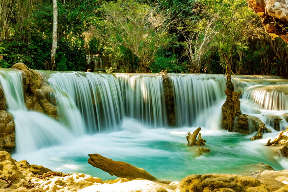 Wallpaper Murals Peel and Stick Removable Kuang Si Waterfall in Laos High Quality
