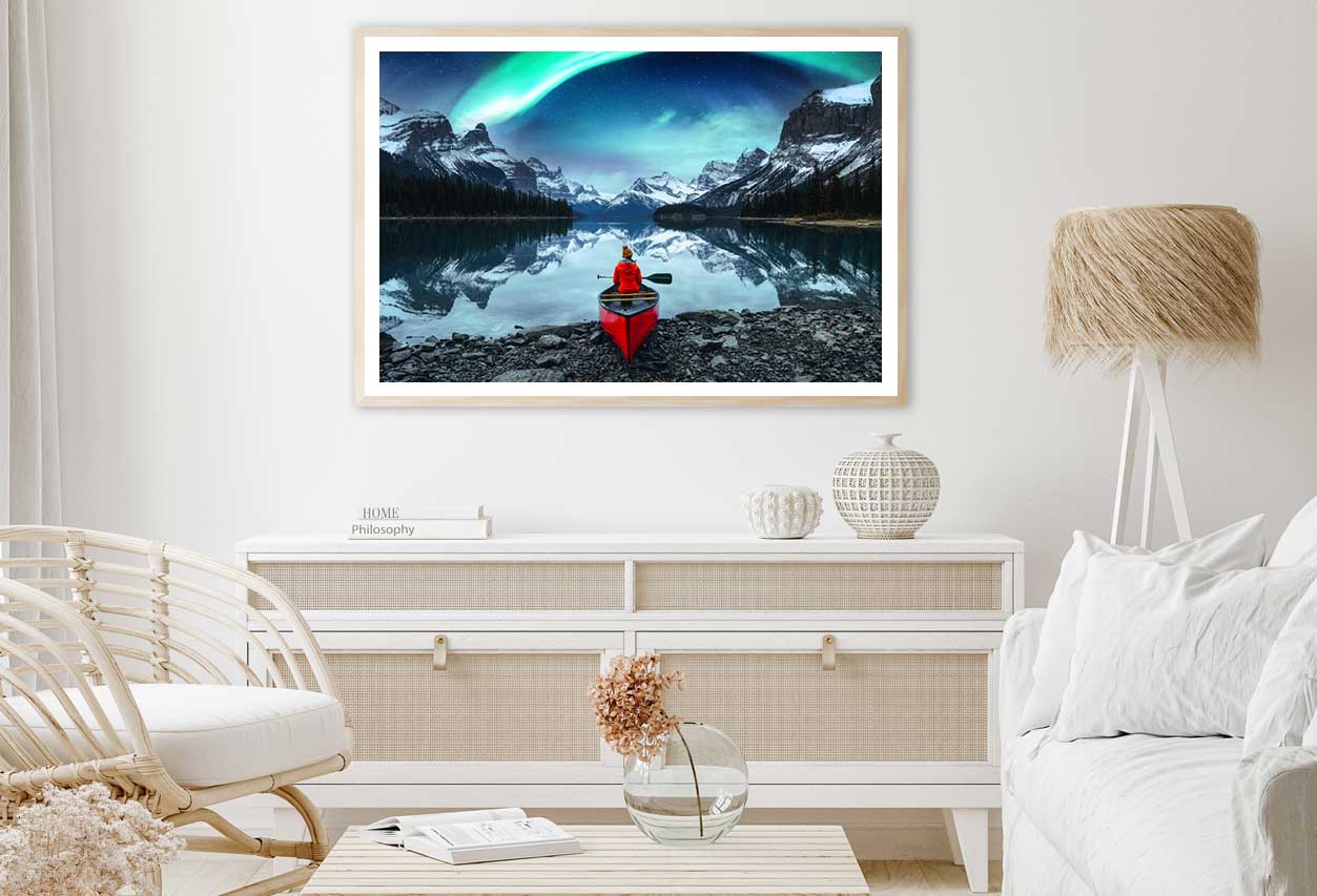 Woman on Canoe in Aurora Borealis Photograph Home Decor Premium Quality Poster Print Choose Your Sizes