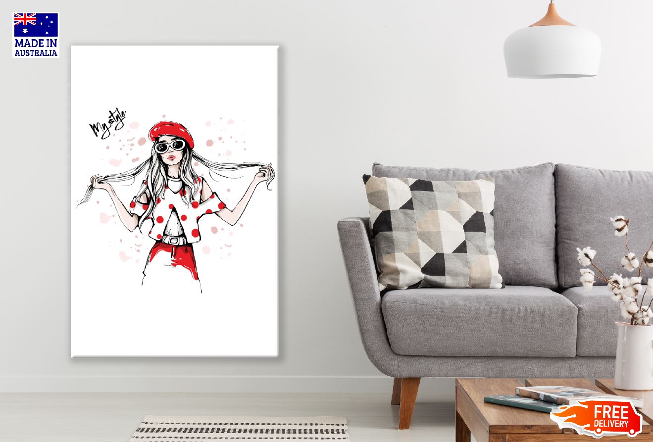 Stylish Girl With Red Dress & Hat Illustration Print 100% Australian Made