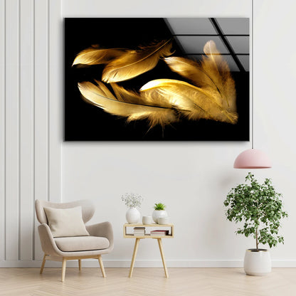 Gold Feathers Photograph Acrylic Glass Print Tempered Glass Wall Art 100% Made in Australia Ready to Hang