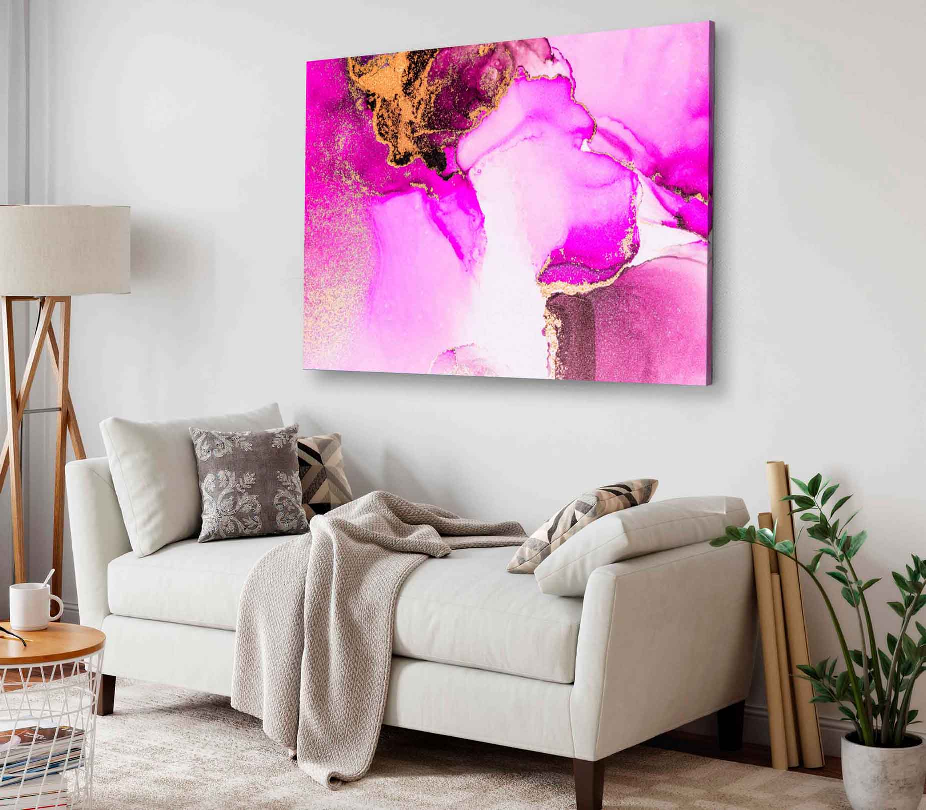 Bella Home Pink & Gold Marble Abstract Art Print Canvas Ready to hang