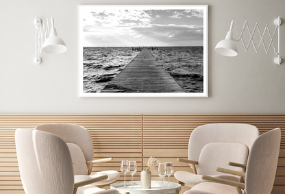 Wooden Pier On Sea Sky B&W Photograph Home Decor Premium Quality Poster Print Choose Your Sizes