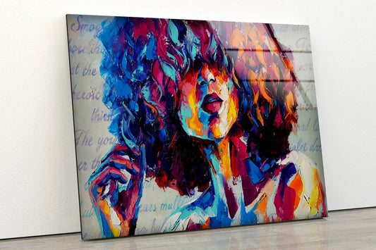 Colorful Lady Portrait Painting Acrylic Glass Print Tempered Glass Wall Art 100% Made in Australia Ready to Hang