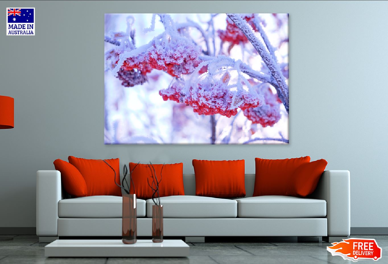 Rowan Berries Covered with Snow Photograph Print 100% Australian Made