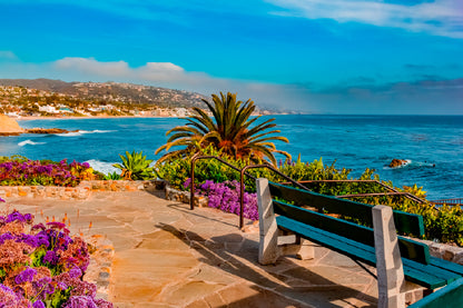 Bella Home A Park Bench in Laguna Beach Print Canvas Ready to hang