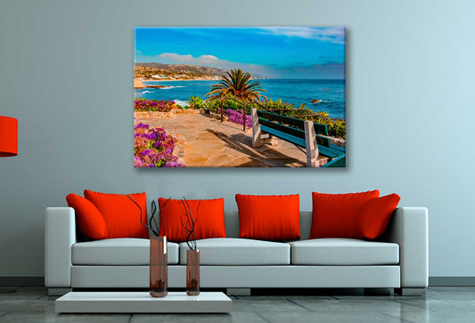 Bella Home A Park Bench in Laguna Beach Print Canvas Ready to hang