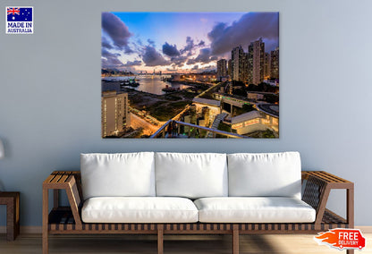 Building Harbour Sunset Photograph Hong Kong Print 100% Australian Made