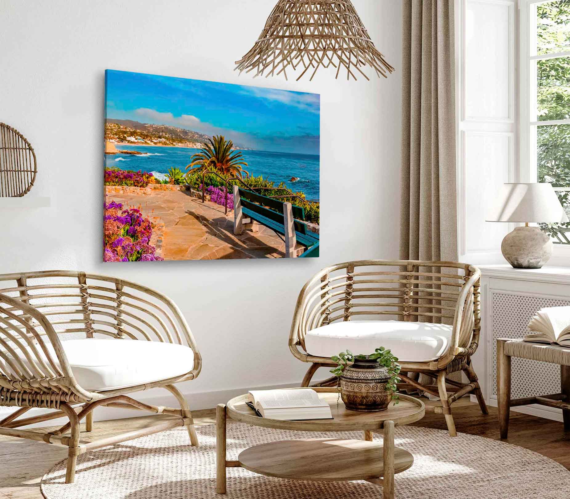 Bella Home A Park Bench in Laguna Beach Print Canvas Ready to hang