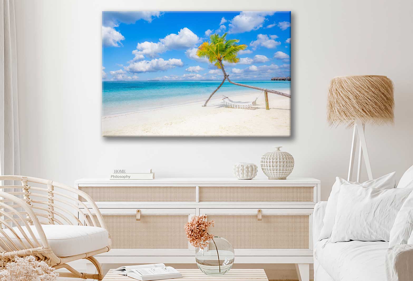 Bella Home Hammock on Sea With Blue Sky & Clouds Print Canvas Ready to hang