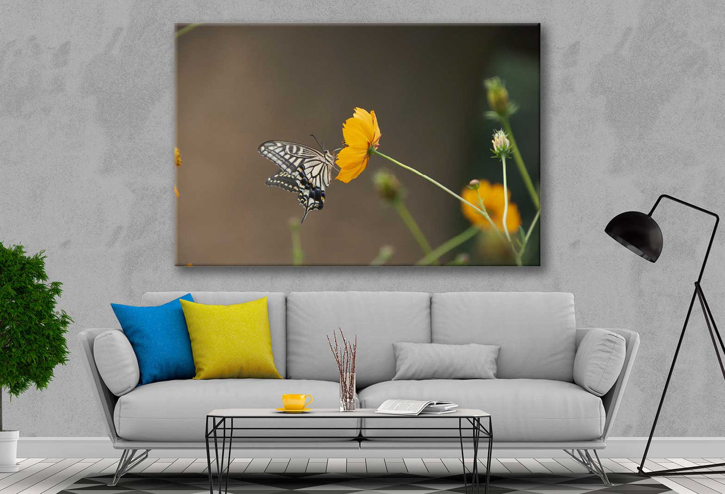 Bella Home Butterfly Sitting on a Flower View Print Canvas Ready to hang