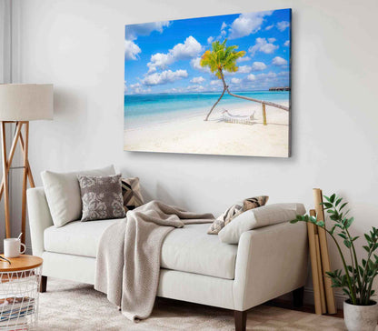 Bella Home Hammock on Sea With Blue Sky & Clouds Print Canvas Ready to hang