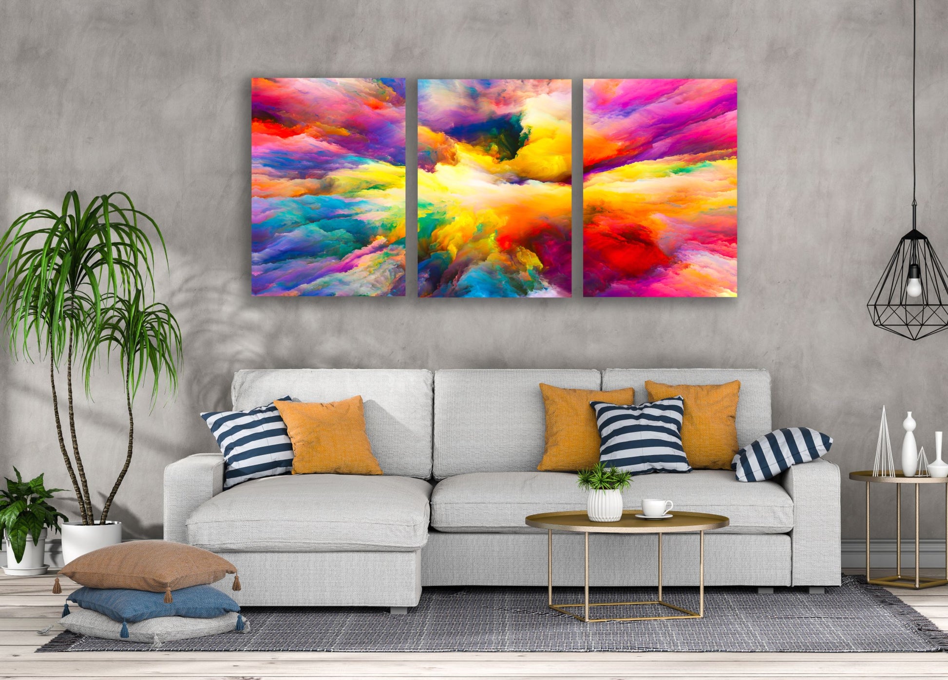 3 Set of Colorful Abstract Cloud Design High Quality Print 100% Australian Made Wall Canvas Ready to Hang