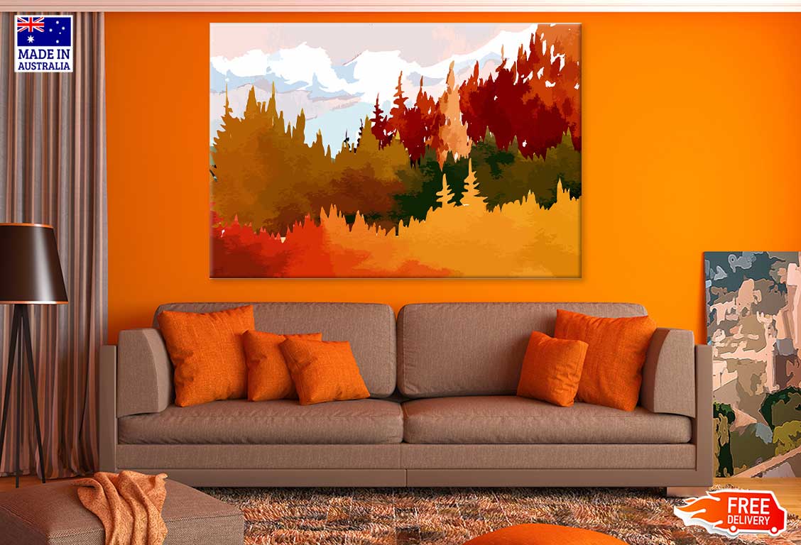 Autumn Trees & Mountains Vector Design Print 100% Australian Made