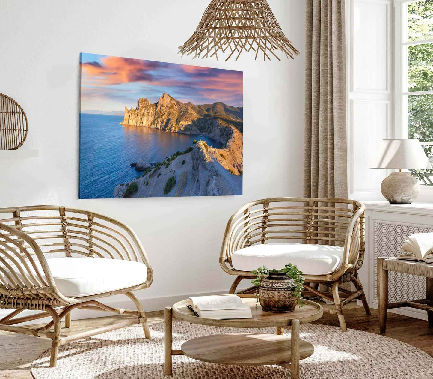 Bella Home Summer Sunrise on the Sea Aerial Print Canvas Ready to hang