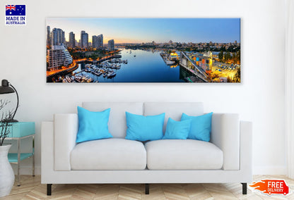 Panoramic Canvas Vancouver Harbor Sky View Photograph High Quality 100% Australian Made Wall Canvas Print Ready to Hang