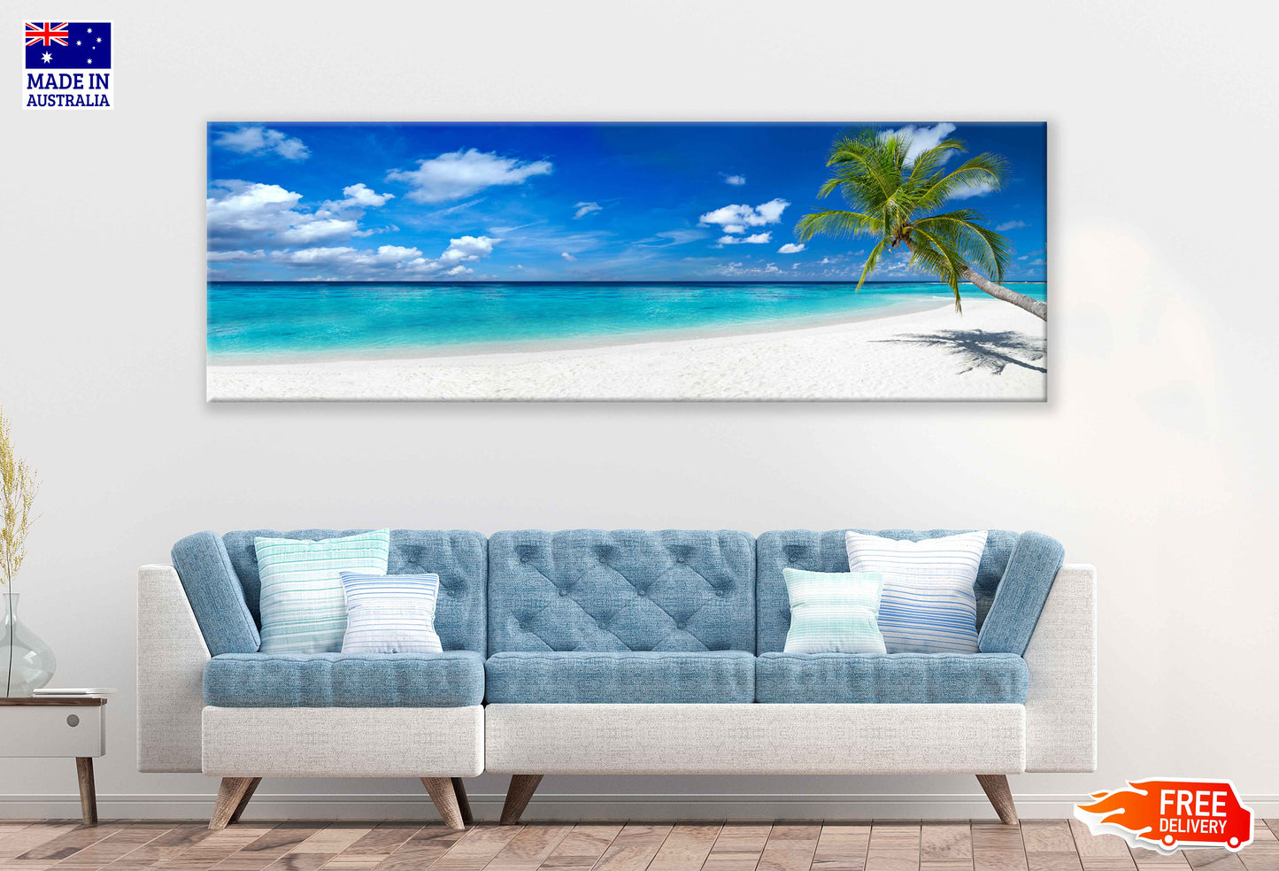 Panoramic Canvas White Sand Sea View Photograph High Quality 100% Australian Made Wall Canvas Print Ready to Hang