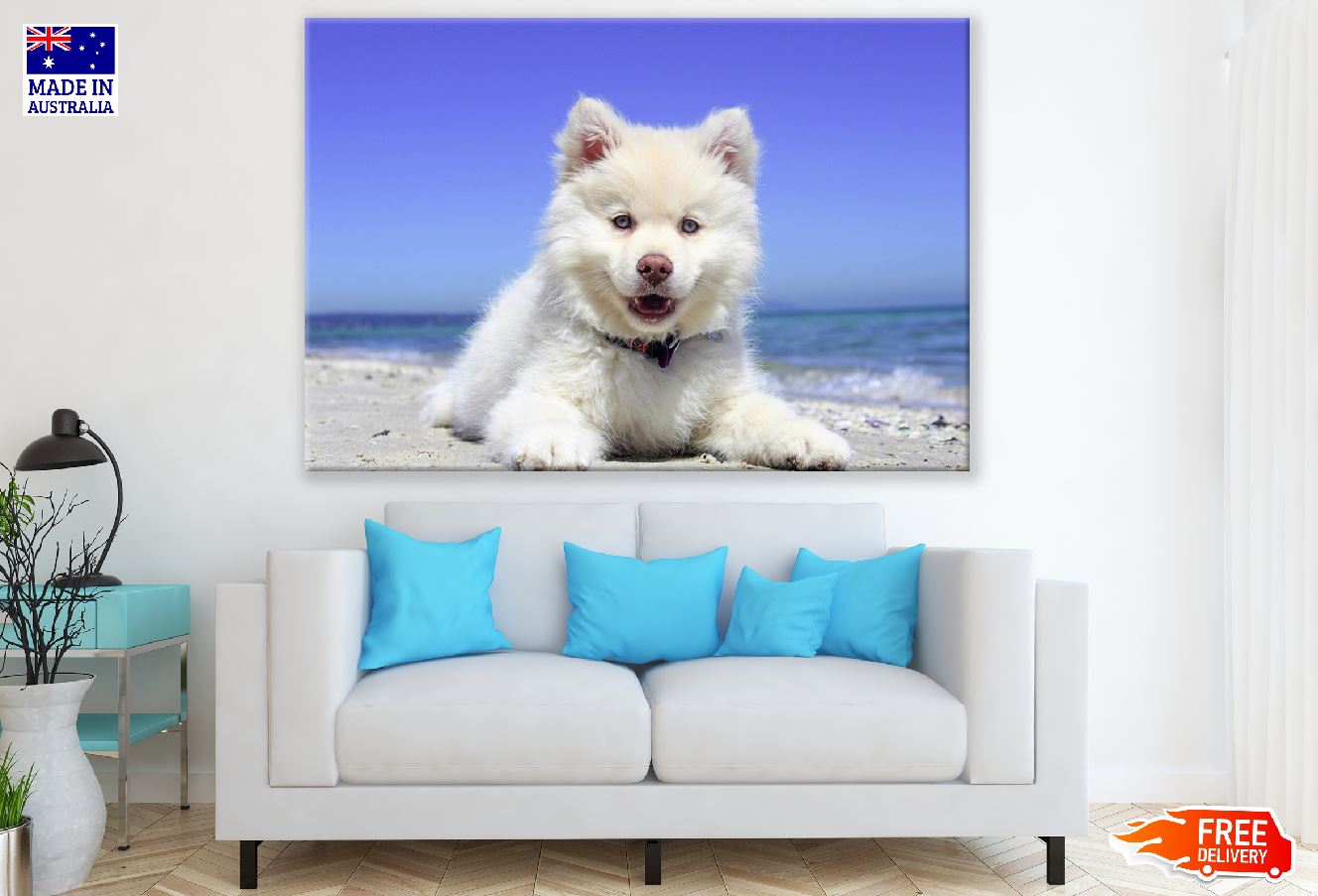 White Husky Puppy Closeup Photograph Print 100% Australian Made