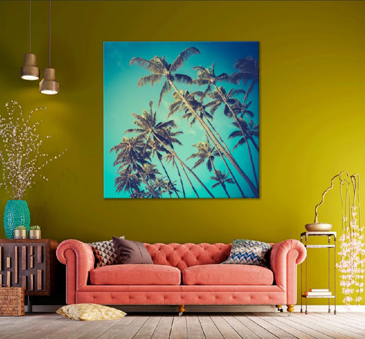 Square Canvas Retro Palm Trees In Hawaii Photograph High Quality Print 100% Australian Made