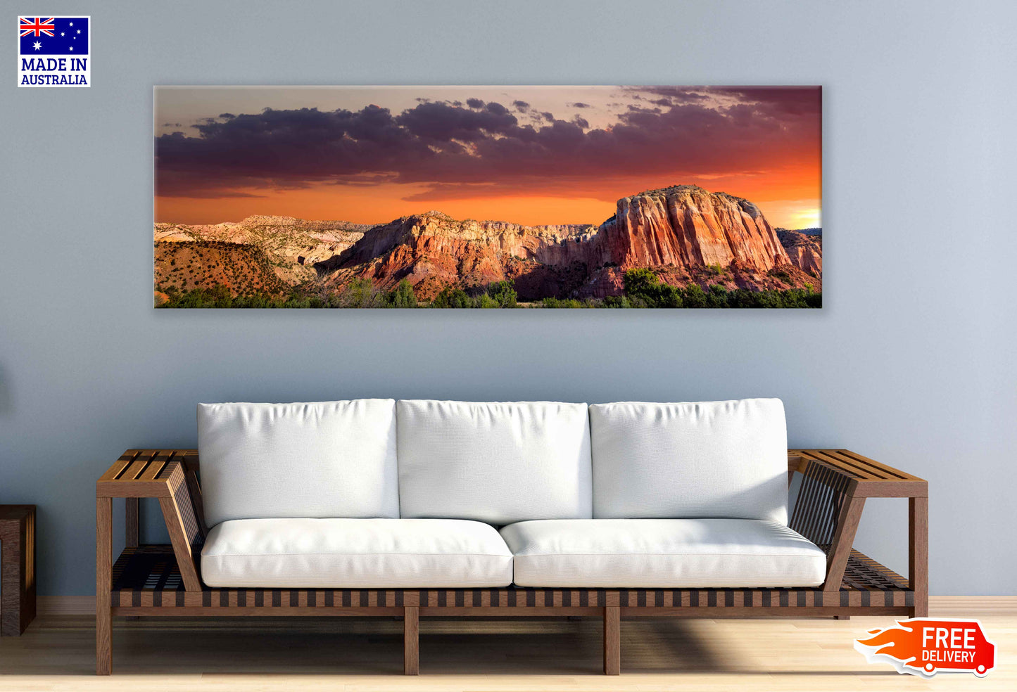 Panoramic Canvas Red Rocks Sunset Sky Scenery Photograph High Quality 100% Australian Made Wall Canvas Print Ready to Hang