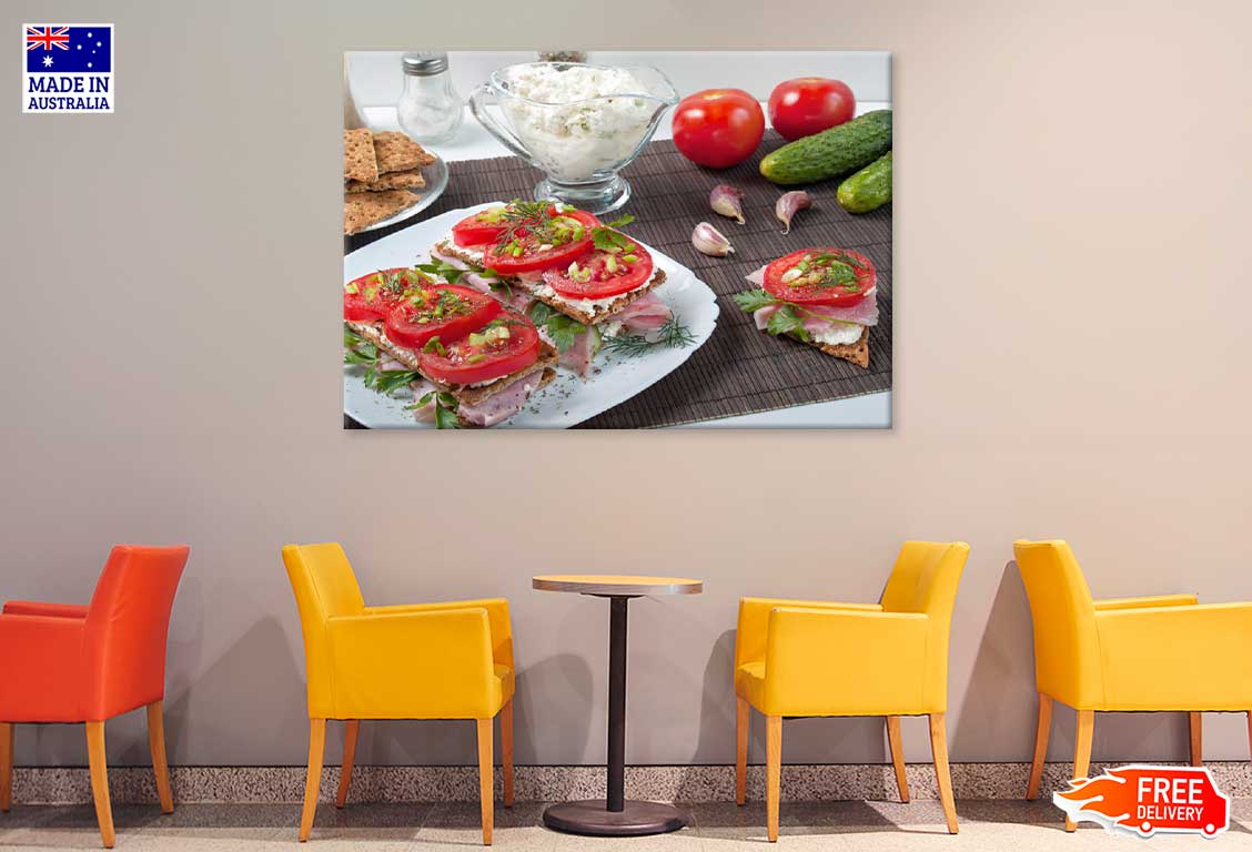 Vegetables Sandwich on Plate View Photograph Print 100% Australian Made