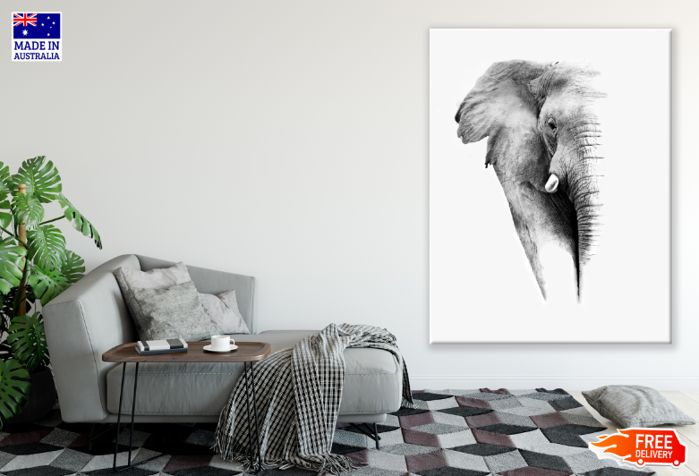 Elephant Face Clouseup B&W Photograph Print 100% Australian Made