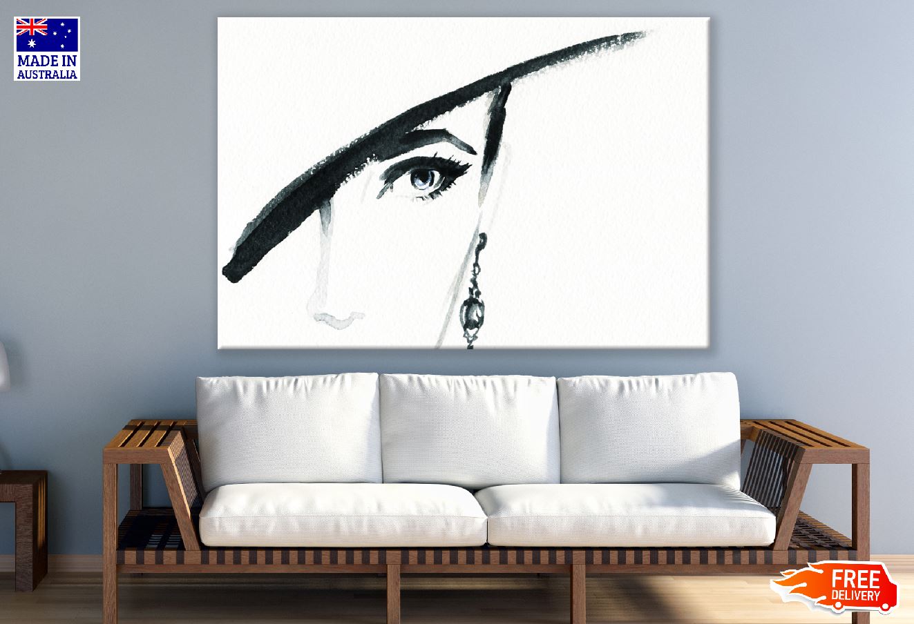 Woman Eye & Hat Closeup B&W Watercolor Painting Print 100% Australian Made