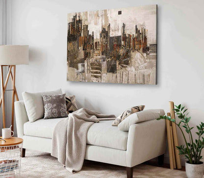 Bella Home Gray Brown & White Abstract Art Print Canvas Ready to hang