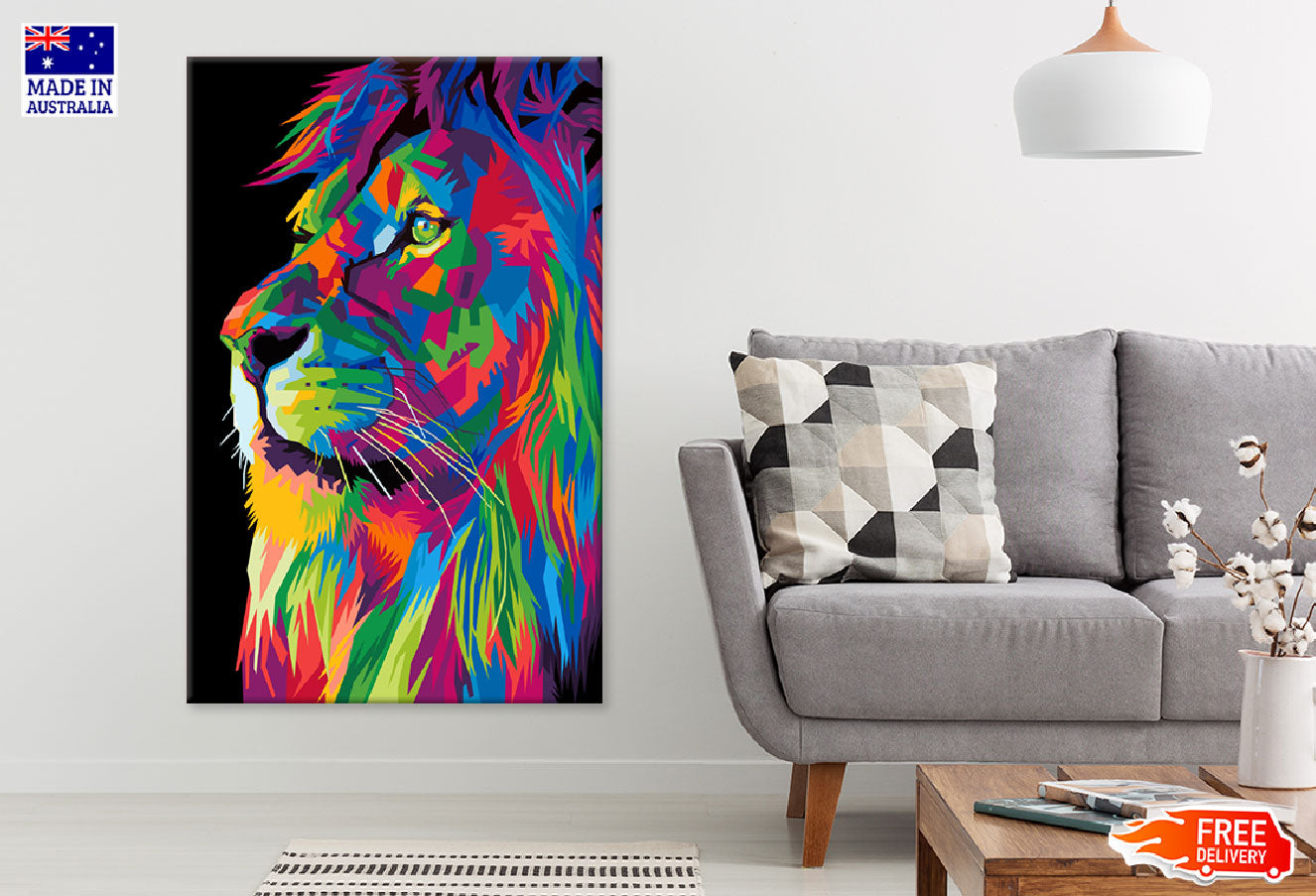 Colorful Lion Face Abstract Design Print 100% Australian Made