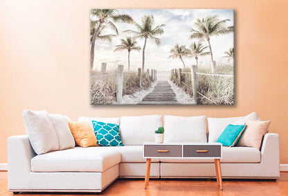 Bella Home Palm Trees With Wooden Walking Path Print Canvas Ready to hang