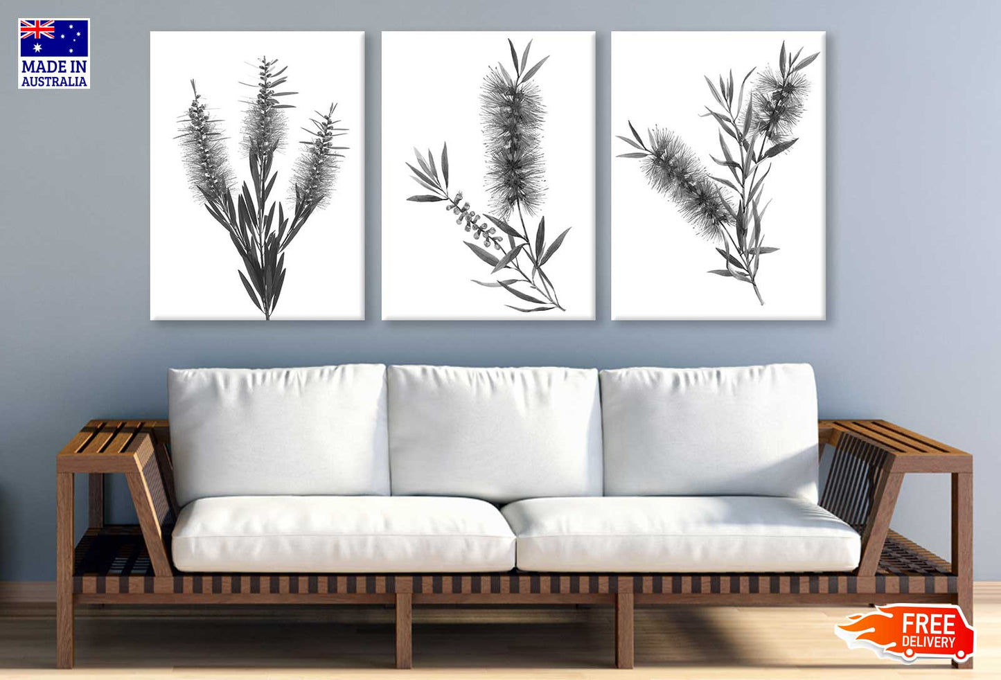 3 Set of B&W Bottle Brush Flowers Photograph High Quality Print 100% Australian Made Wall Canvas Ready to Hang