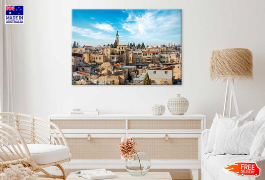 Roofs of Jerusalem Palestine & Blue Sky Photograph Print 100% Australian Made