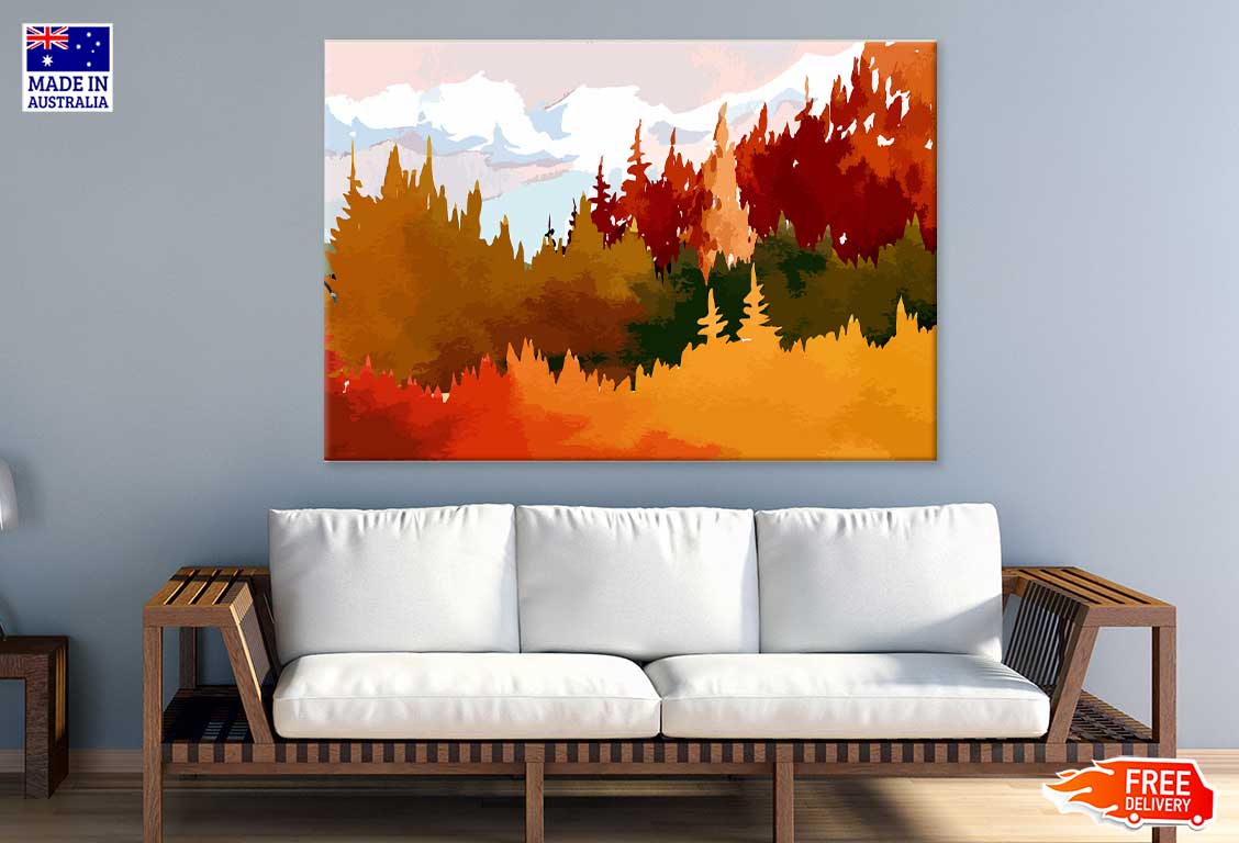 Autumn Trees & Mountains Vector Design Print 100% Australian Made