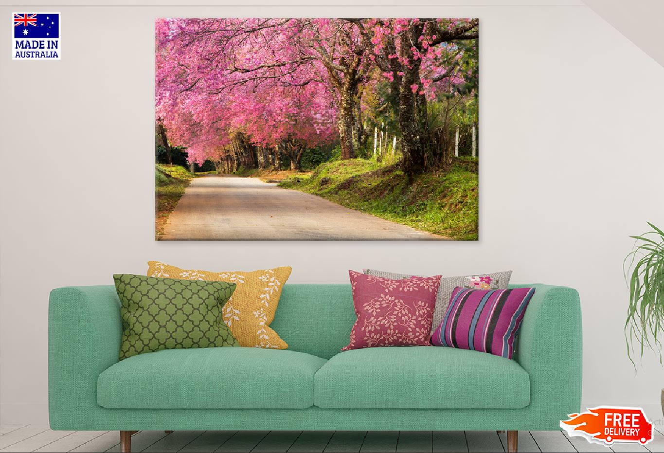 Cherry Blossom Tree on Road View Photograph Print 100% Australian Made